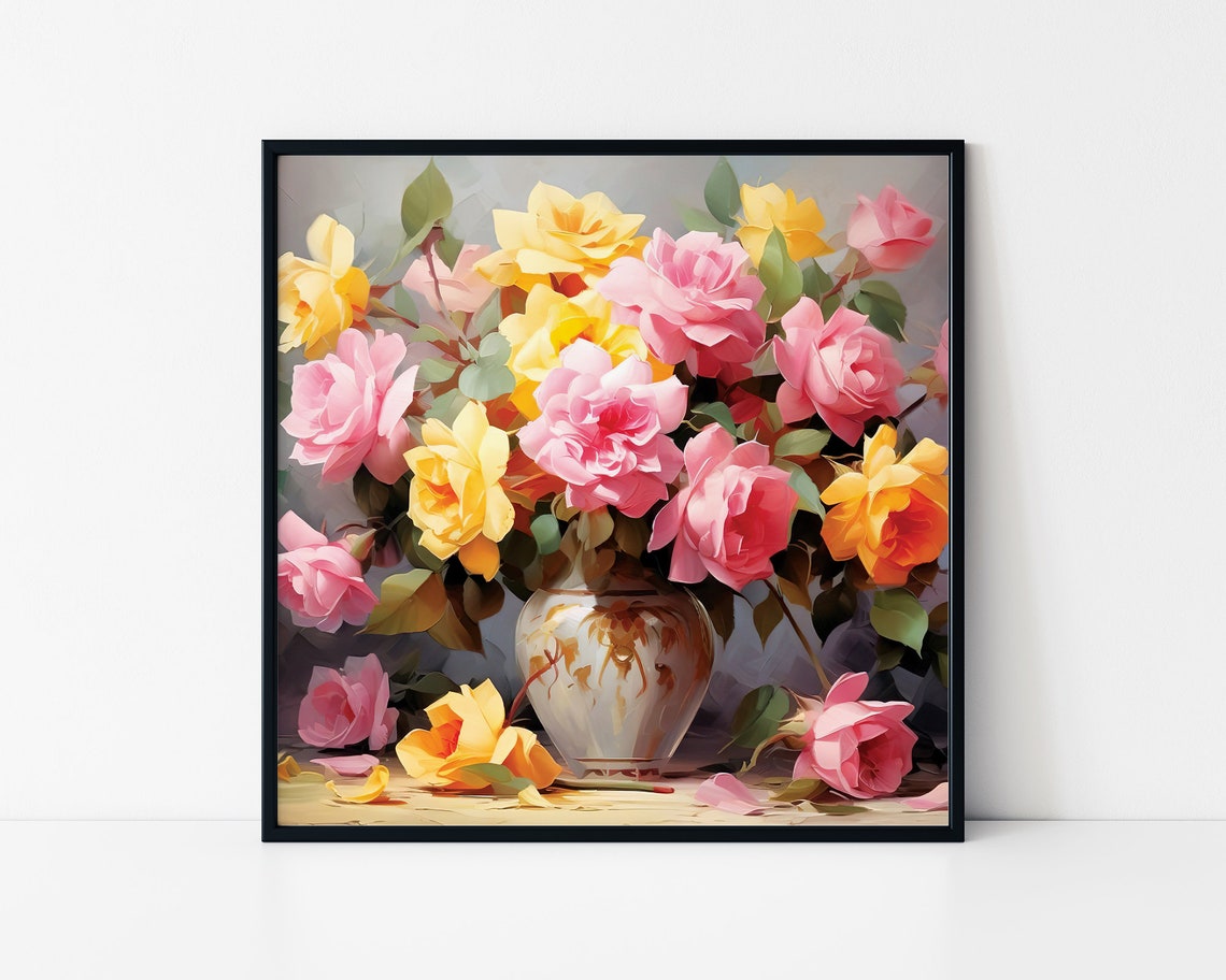 Palette Knife Oil Painting Of Flowers In Vase Framed Poster Floral Wall Art Beautiful Flowers Poster Flowers Poster Wall Hanging