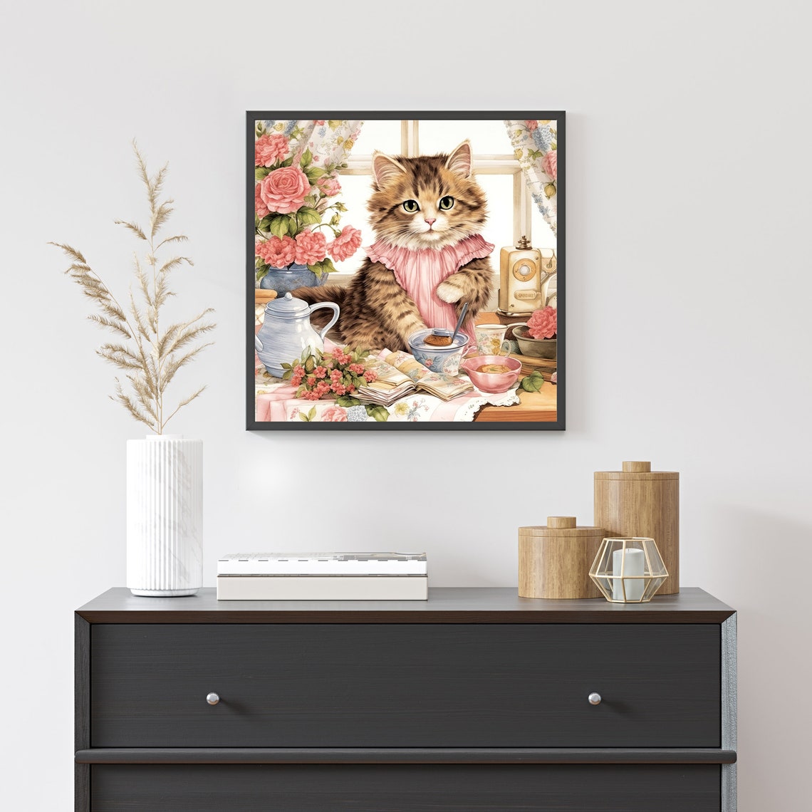 Kitten Tea Party Pink Dress Cute Tabby Cat Afternoon Tea Poster - Image 3