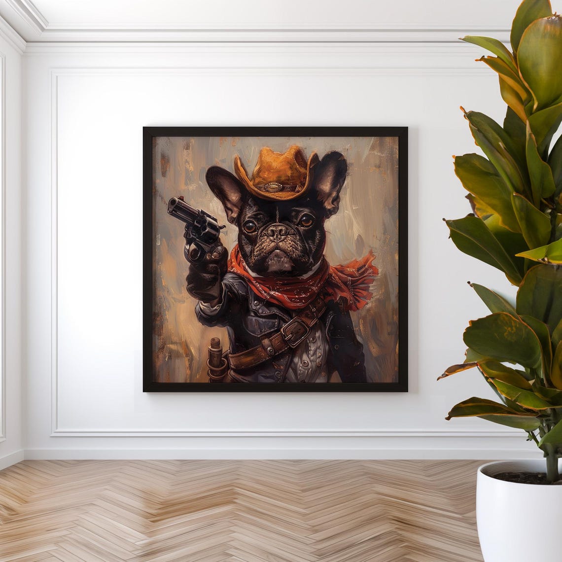 French Bulldog Cowboy Framed Poster Painting Of A Bulldog As A Cowboy With A Gun Bulldog Western Style Dogs Lovers Wall Art Bulldog Art - Image 4