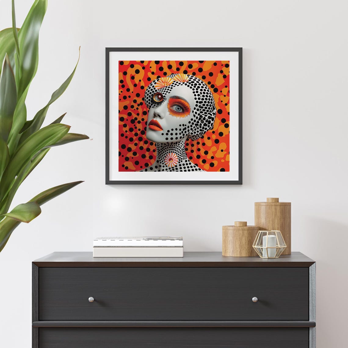 Abstract 3D Woman Portrait Dotted Face Bold Orange Pop Art Poster - Image 5