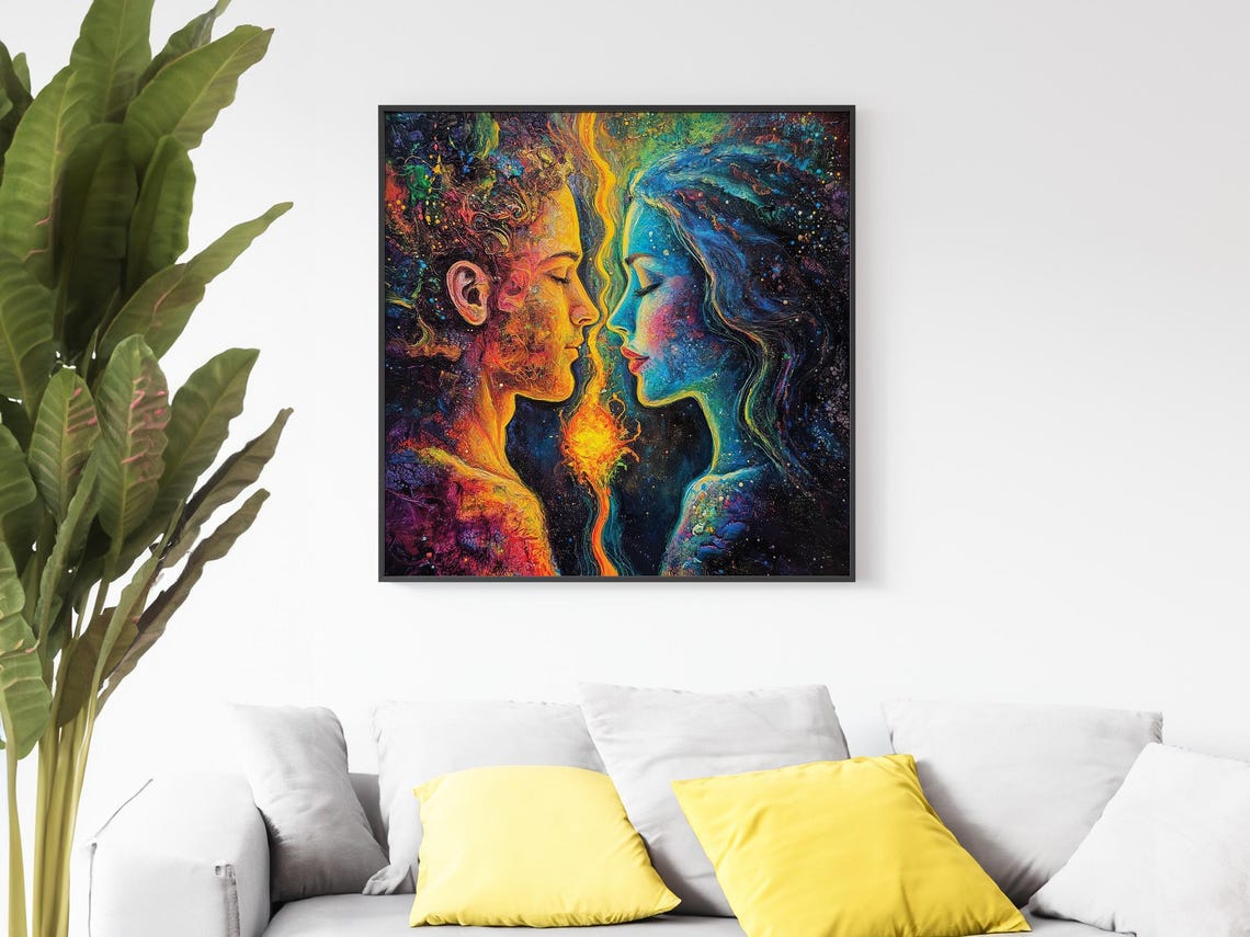 Cosmic Lovers Psychedelic Couple Galaxy Embrace Romantic Art Poster - Image 3