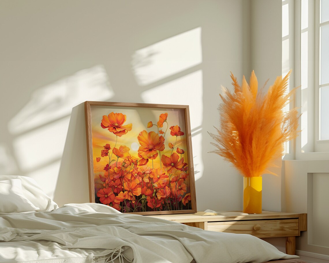 Orange Poppy Flowers At Golden Sunset Warm Floral Field Art Poster - Image 4