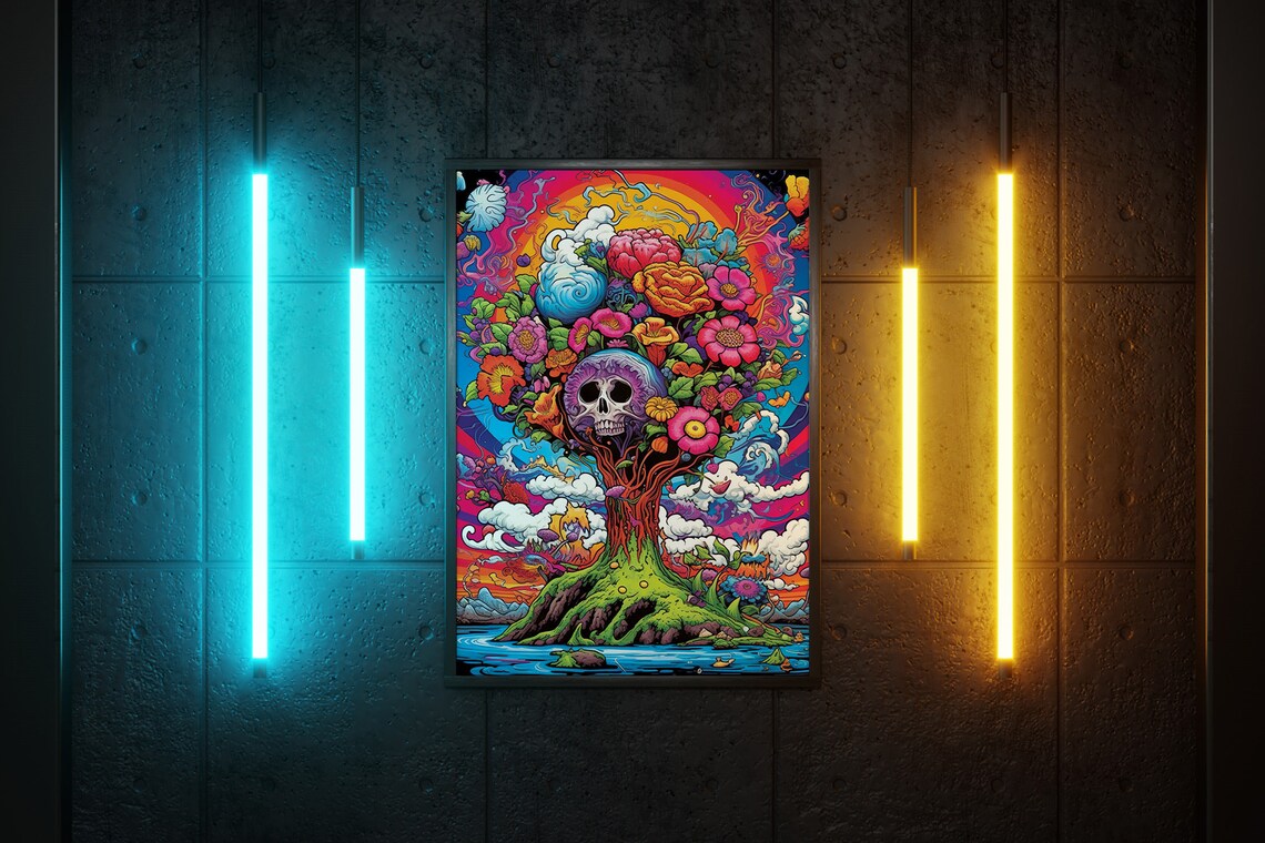 Psychedelic Tree of Life Skull Flowers Trippy Nature Spirit Poster - Image 3