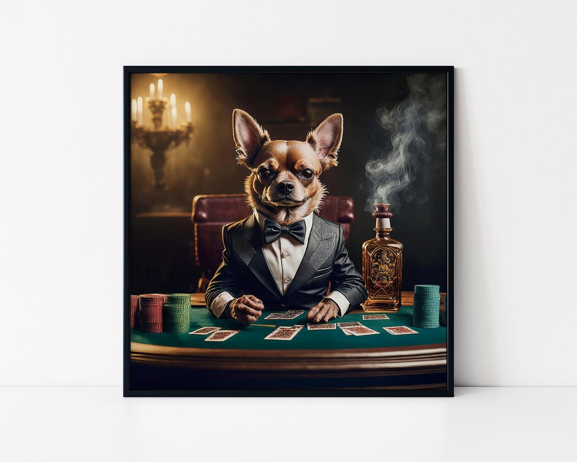 Chihuahua In Tuxedo Playing Poker Casino Night Dog Art Poster