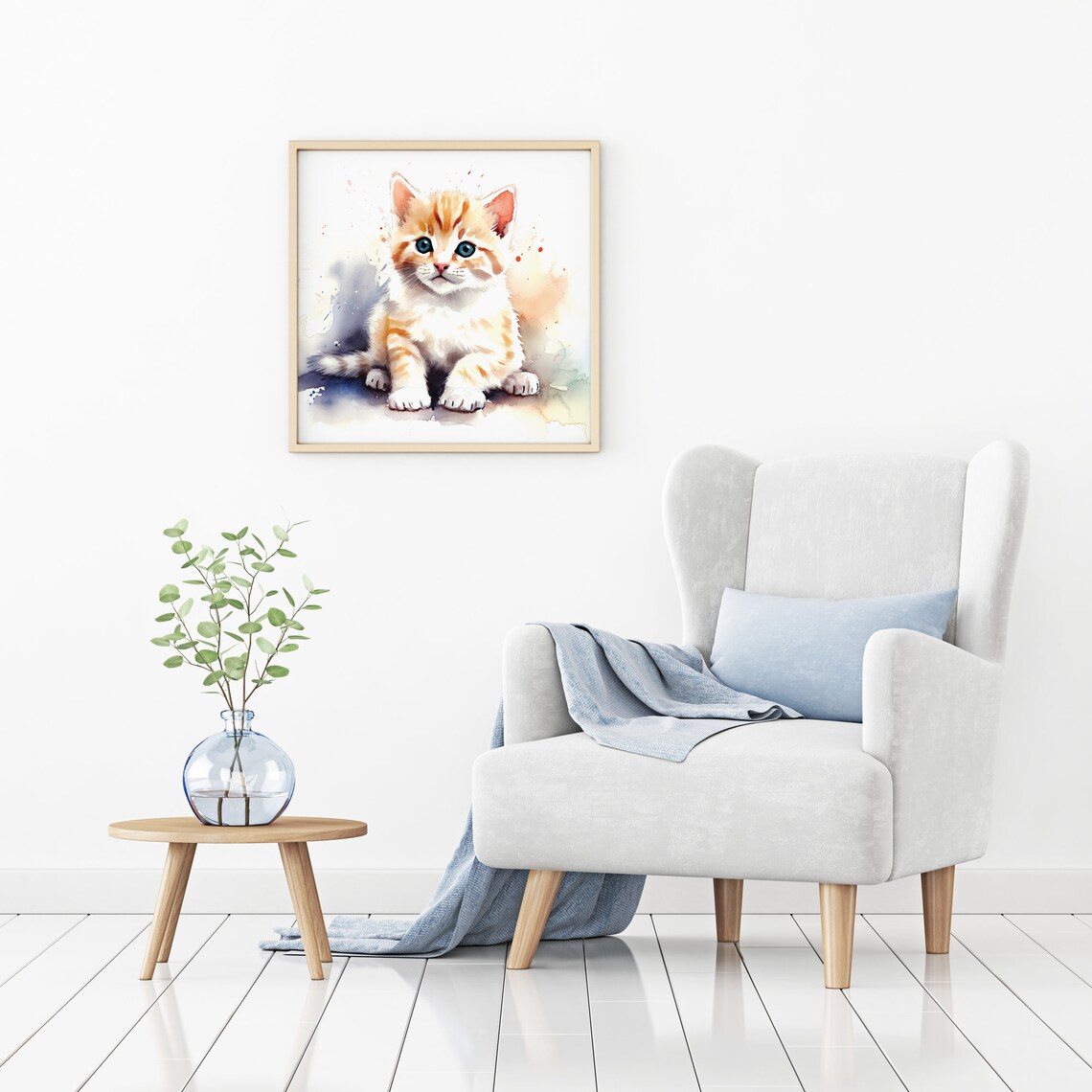 Adorable Ginger Kitten Watercolor Blue Eyes Cute Cat Art Print - Image 5