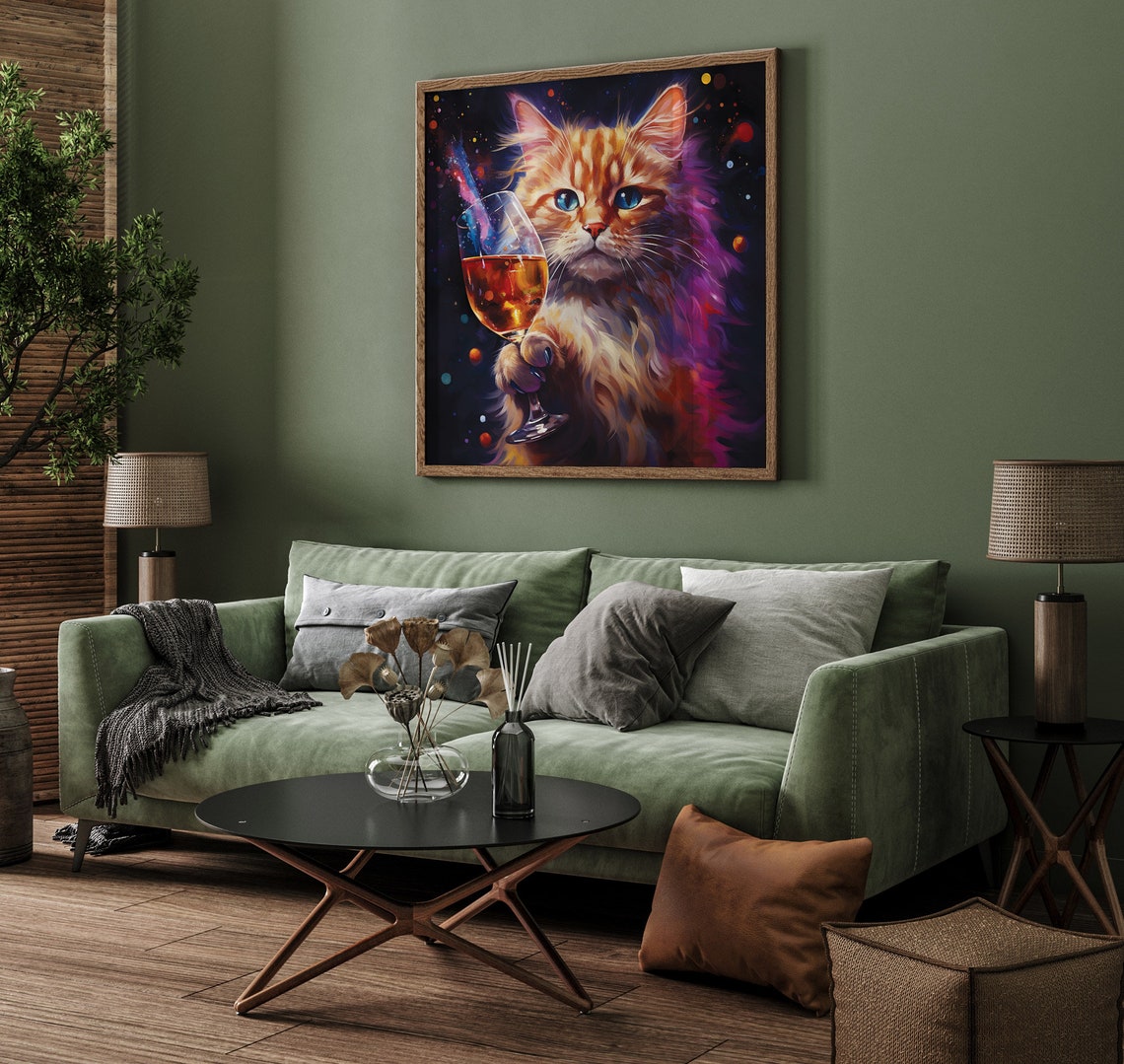 Fluffy Orange Cat Holding Wine Glass Funny Party Animal Poster - Image 3
