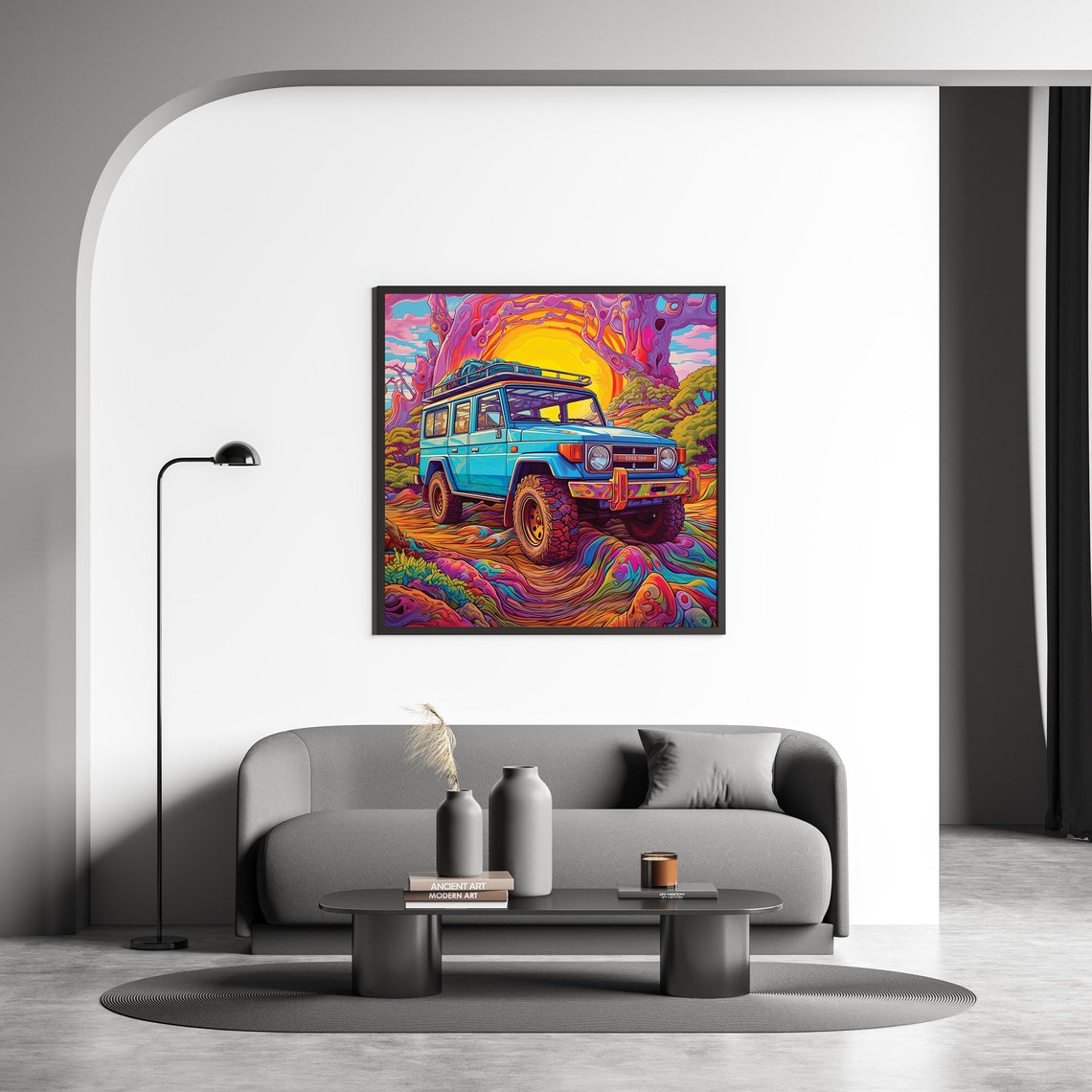Blue 4x4 SUV Psychedelic Sunset Good Trip Road Adventure Poster - Image 4