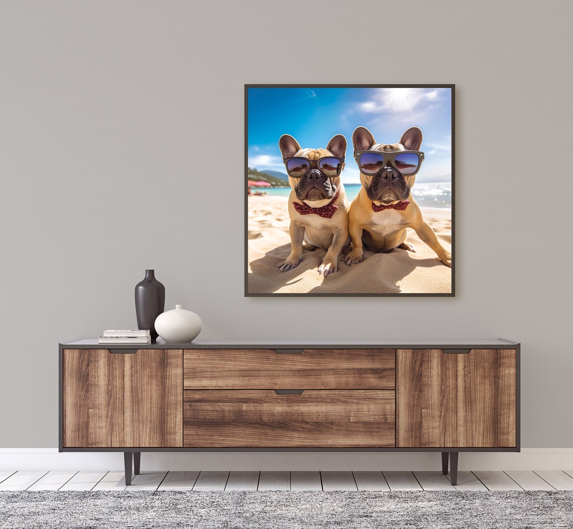 Dogs Wearing Sunglasses At The Beach Framed Poster Cool Dogs At The Beach Bulldogs Wearing Sunglasses Dogs Wall Art Dog Lovers - Image 4