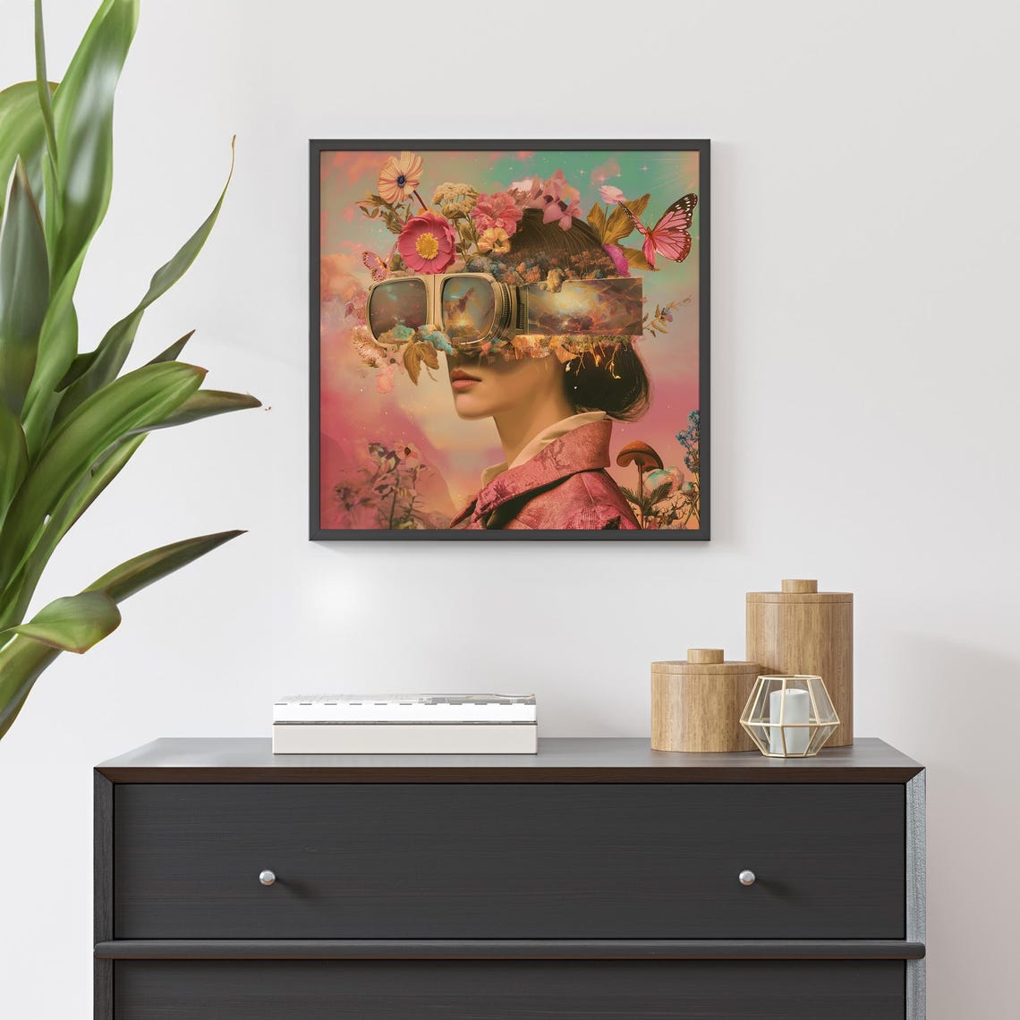 Futuristic Woman VR Goggles Floral Dream Surreal Collage Poster - Image 5