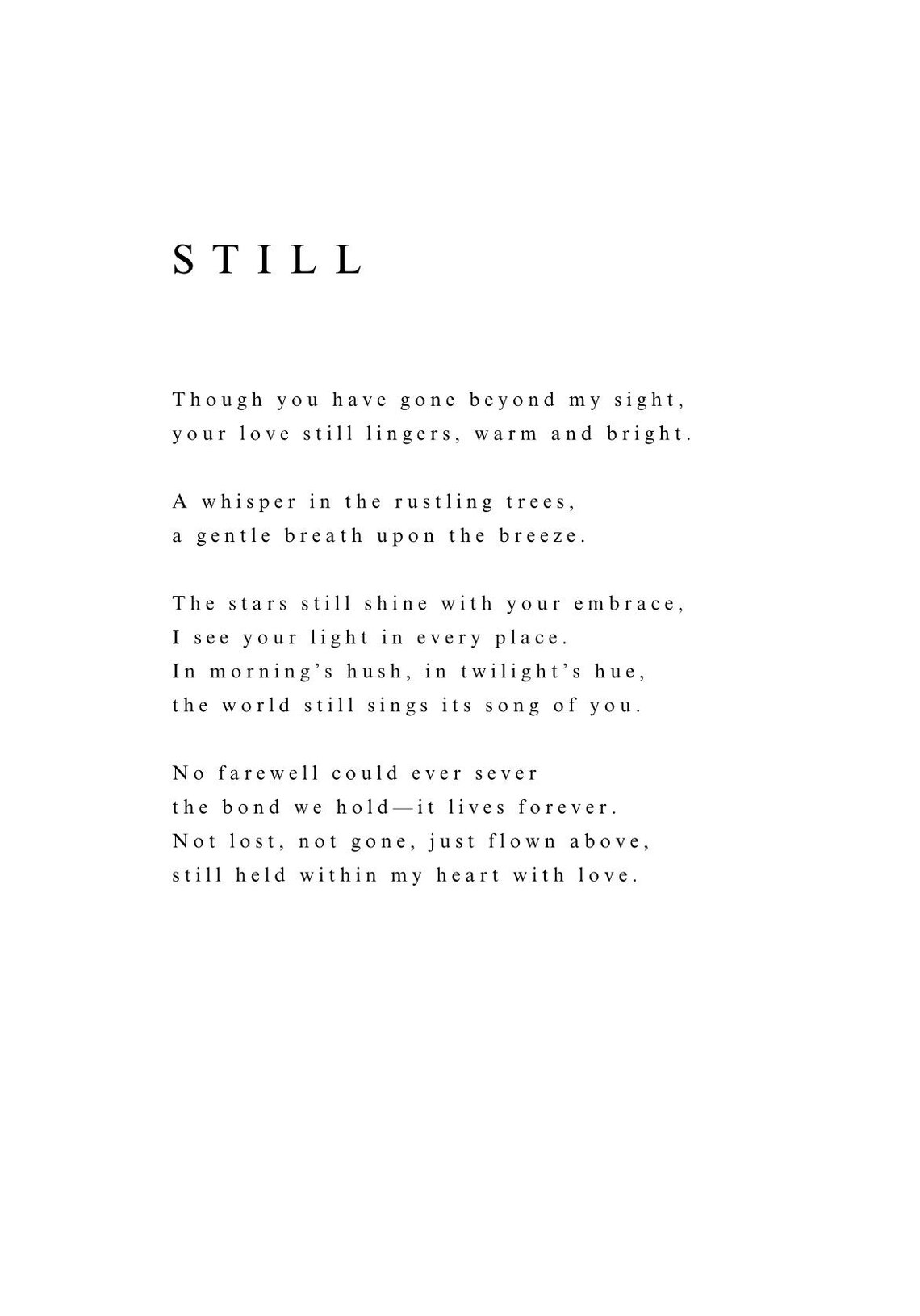 Still Gentle Quiet Grief Remembrance Poem Comfort Tribute Poster - Image 2