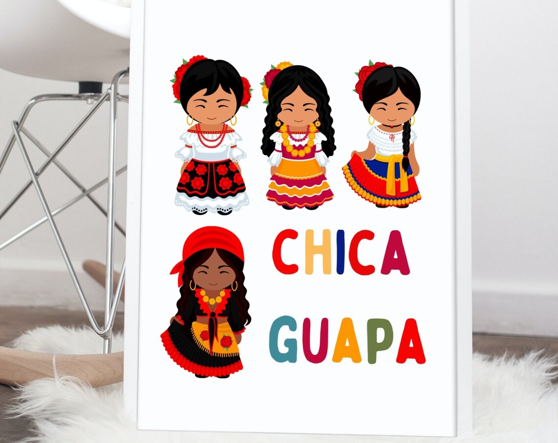Chica Guapa Colorful Mexican Folk Doll Girls Kids Art Poster