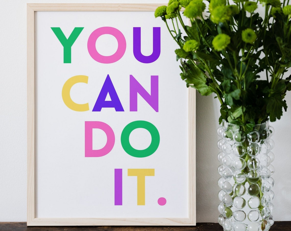 You Can Do It Colorful Rainbow Motivational Quote Typography Poster