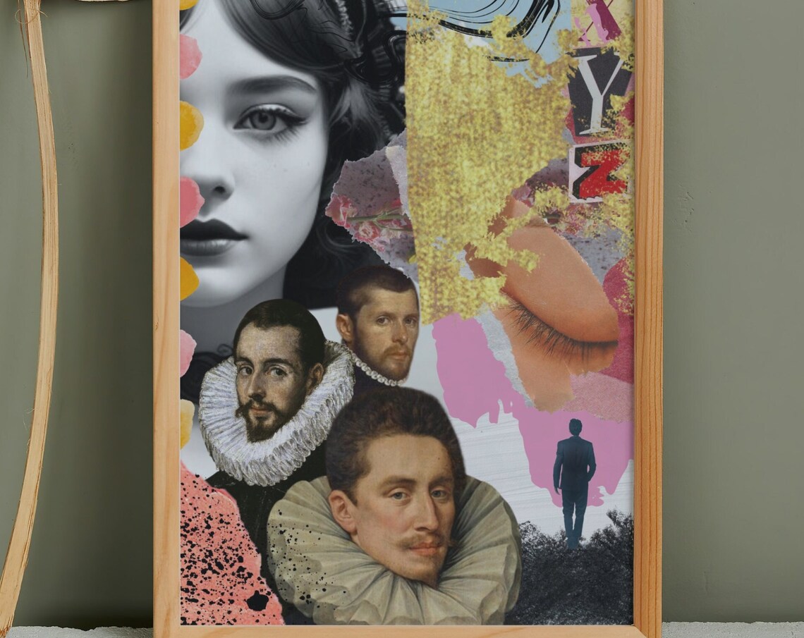 Elizabethan Portrait Collage Vintage Ruff Gold Modern Art Poster - Image 2