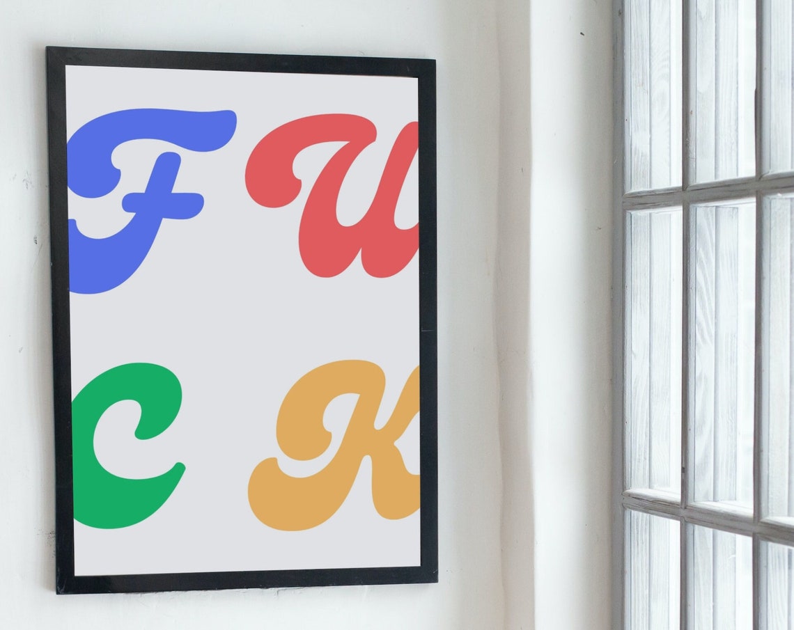 Playful Swear Word Bold Rainbow Retro Script Typography Wall Poster