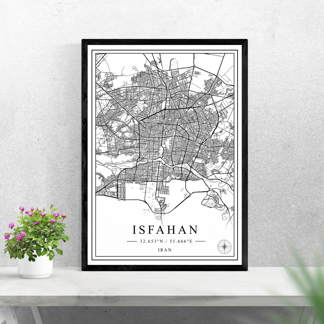Isfahan Iran Minimalist Black And White City Map Street Art Poster