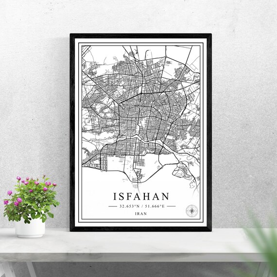 Isfahan Iran Minimalist Black And White City Map Street Art Poster