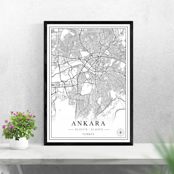 Ankara Turkey Detailed Black and White City Street Map Poster