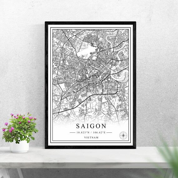 Saigon Vietnam Black And White Street Map With Coordinates City Poster