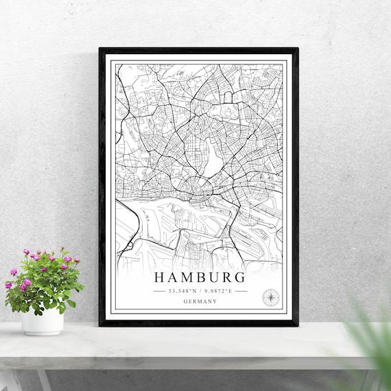 Hamburg Germany Minimalist Black And White City Map Street Art Poster