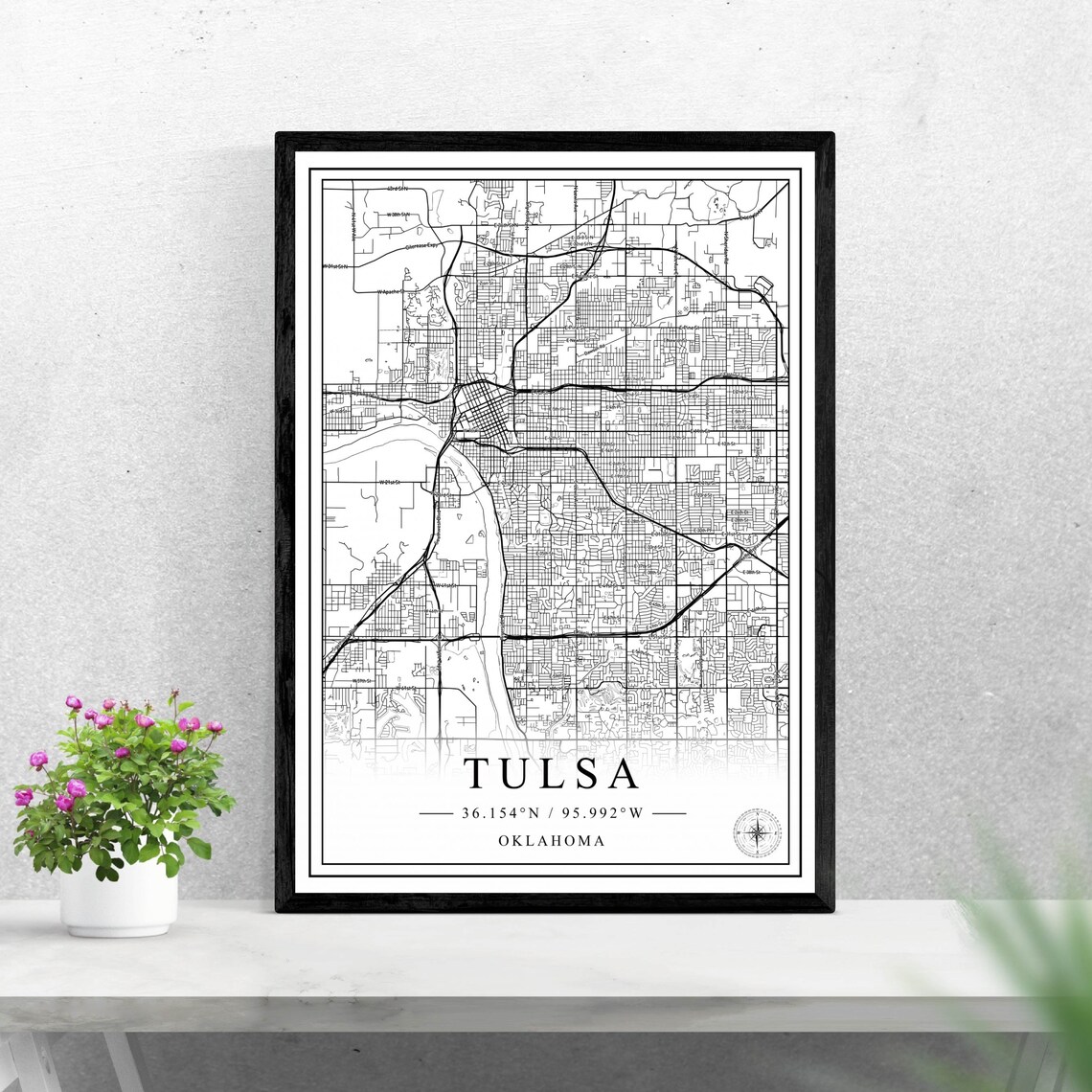 Tulsa Oklahoma Minimalist Black And White City Map Street Art Poster
