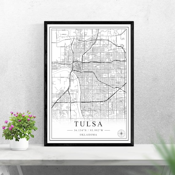 Tulsa Oklahoma Minimalist Black And White City Map Street Art Poster
