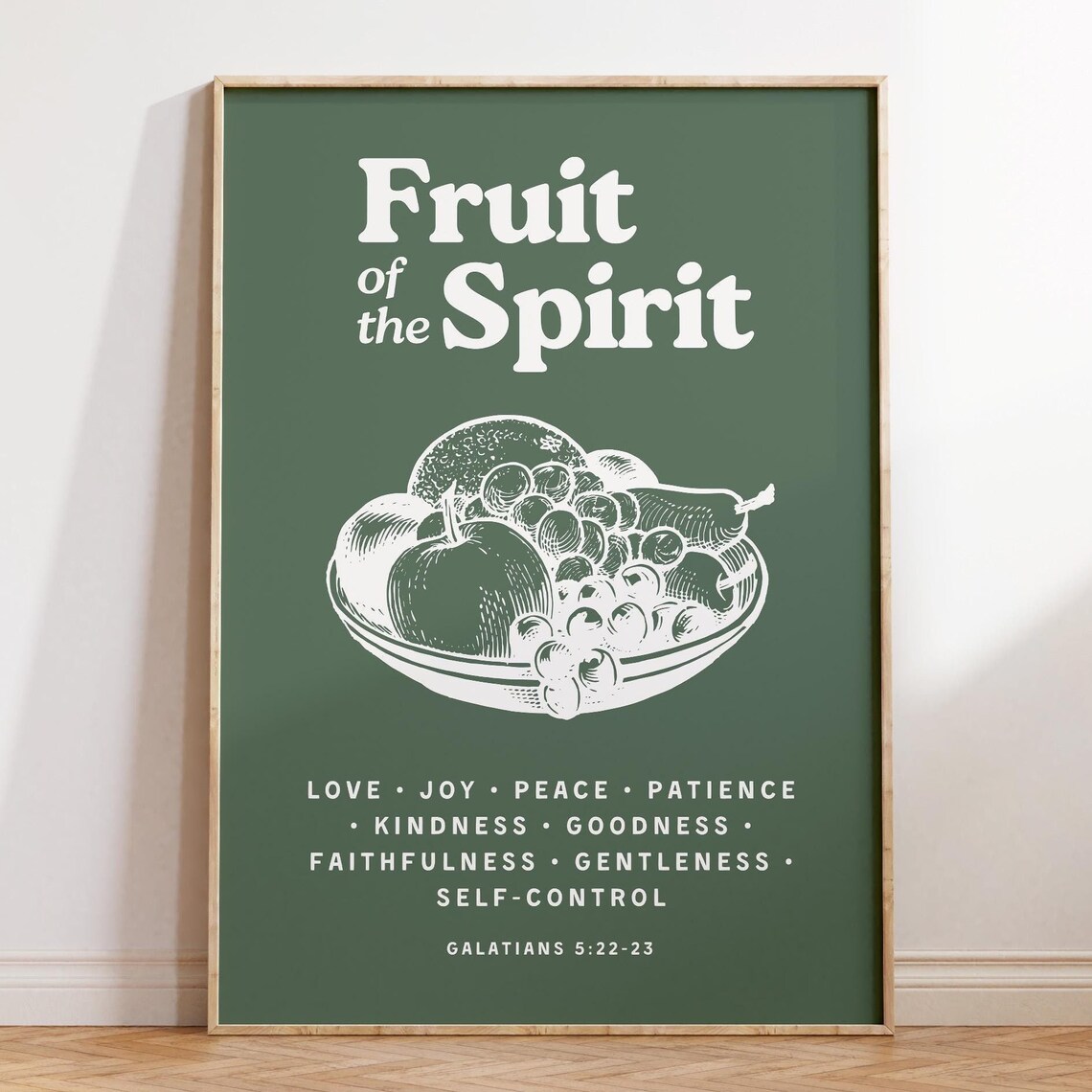 Fruit Of The Spirit Galatians 5 22 Fruit Bowl Green Vintage Bible Poster