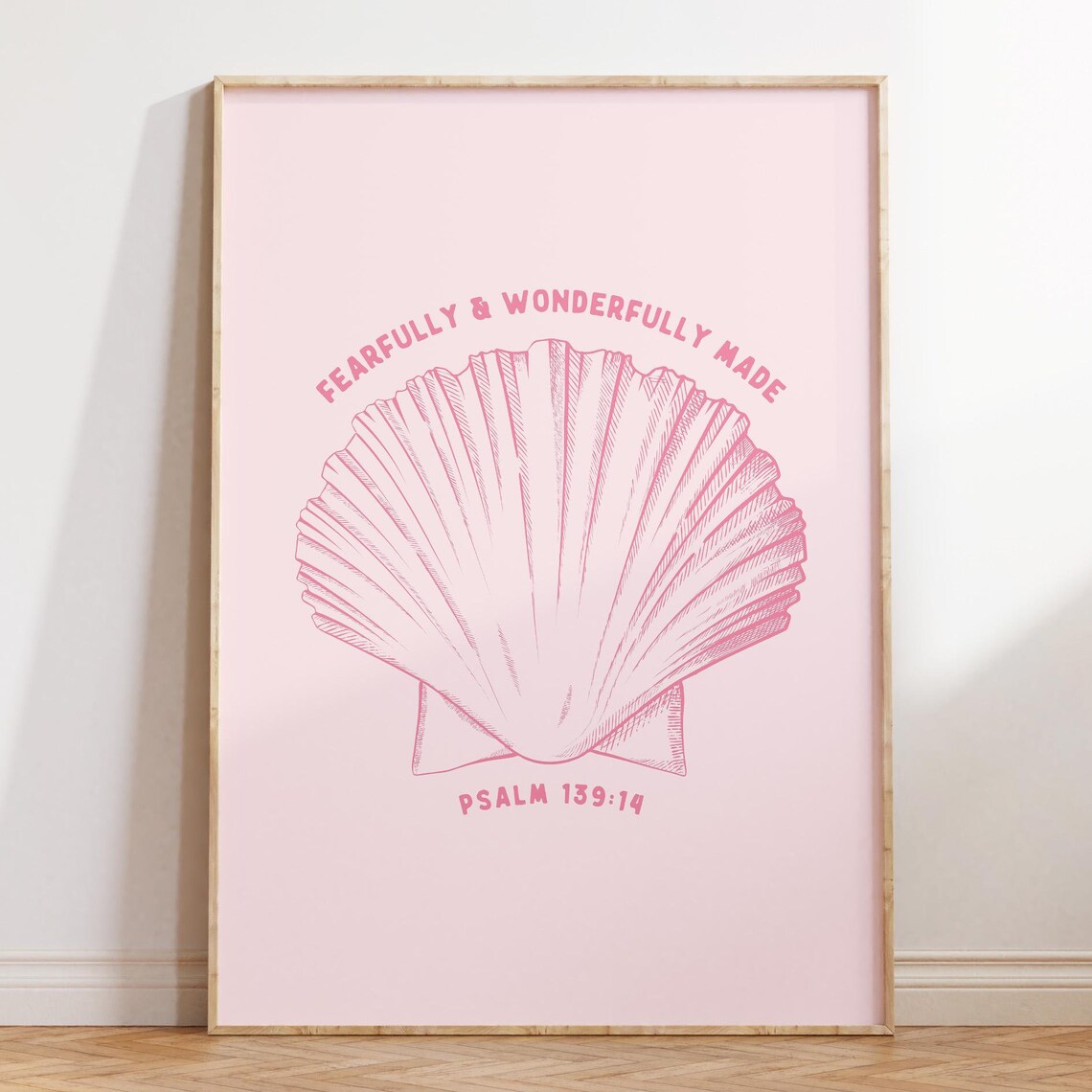 Fearfully Wonderfully Made Psalm 13914 Pink Seashell Coastal Poster