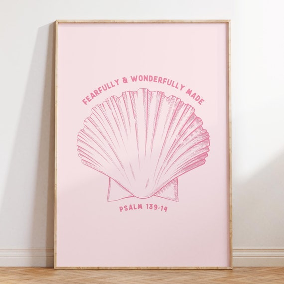 Psalm 139 Coastal Granddaughter Print Christian Wall Art Bible Verse Wall Art Trendy Apartment Decor Seashell Coastal Print