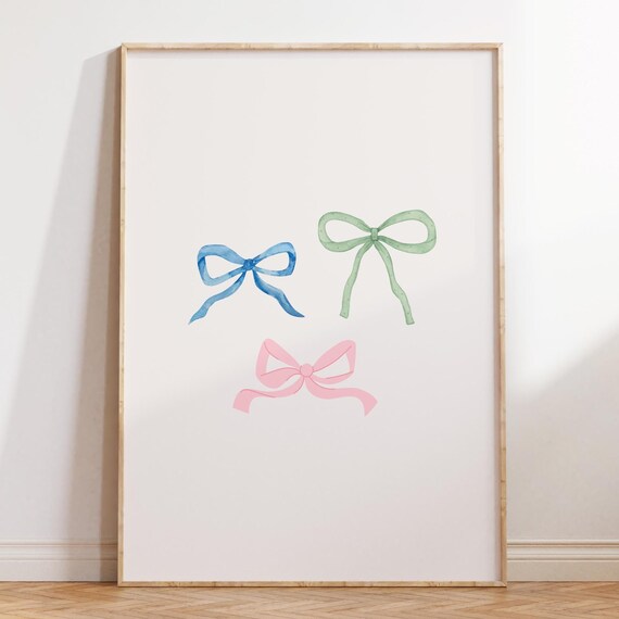 Pastel Watercolor Bows Blue Green Pink Coquette Nursery Wall Poster
