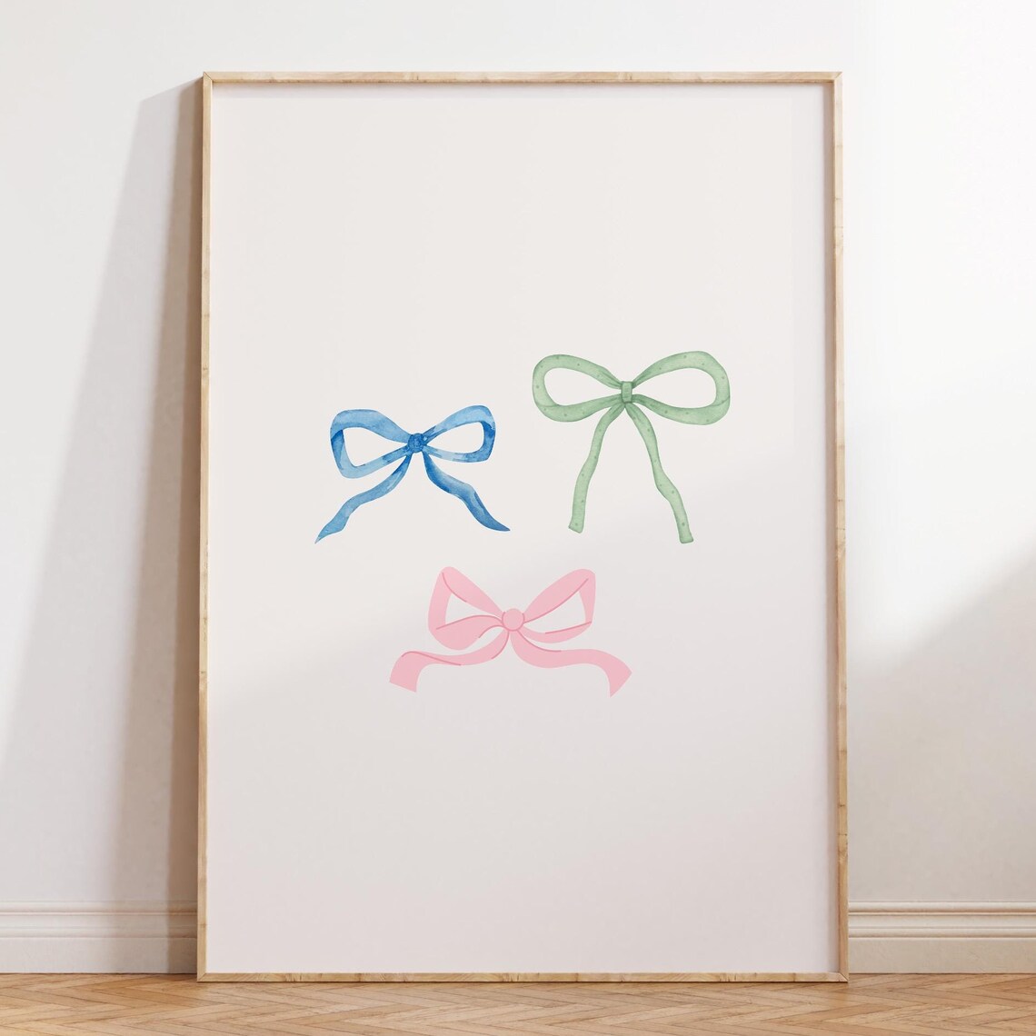 Pastel Watercolor Bows Blue Green Pink Coquette Nursery Wall Poster