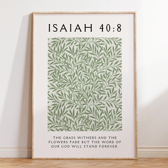 Isaiah 40 8 Sage Green Willow Botanical Pattern Bible Verse Decor Poster