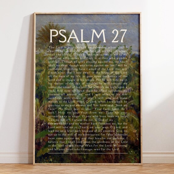 Psalm 27 Full Chapter Text Vintage Landscape Scripture Wall Poster