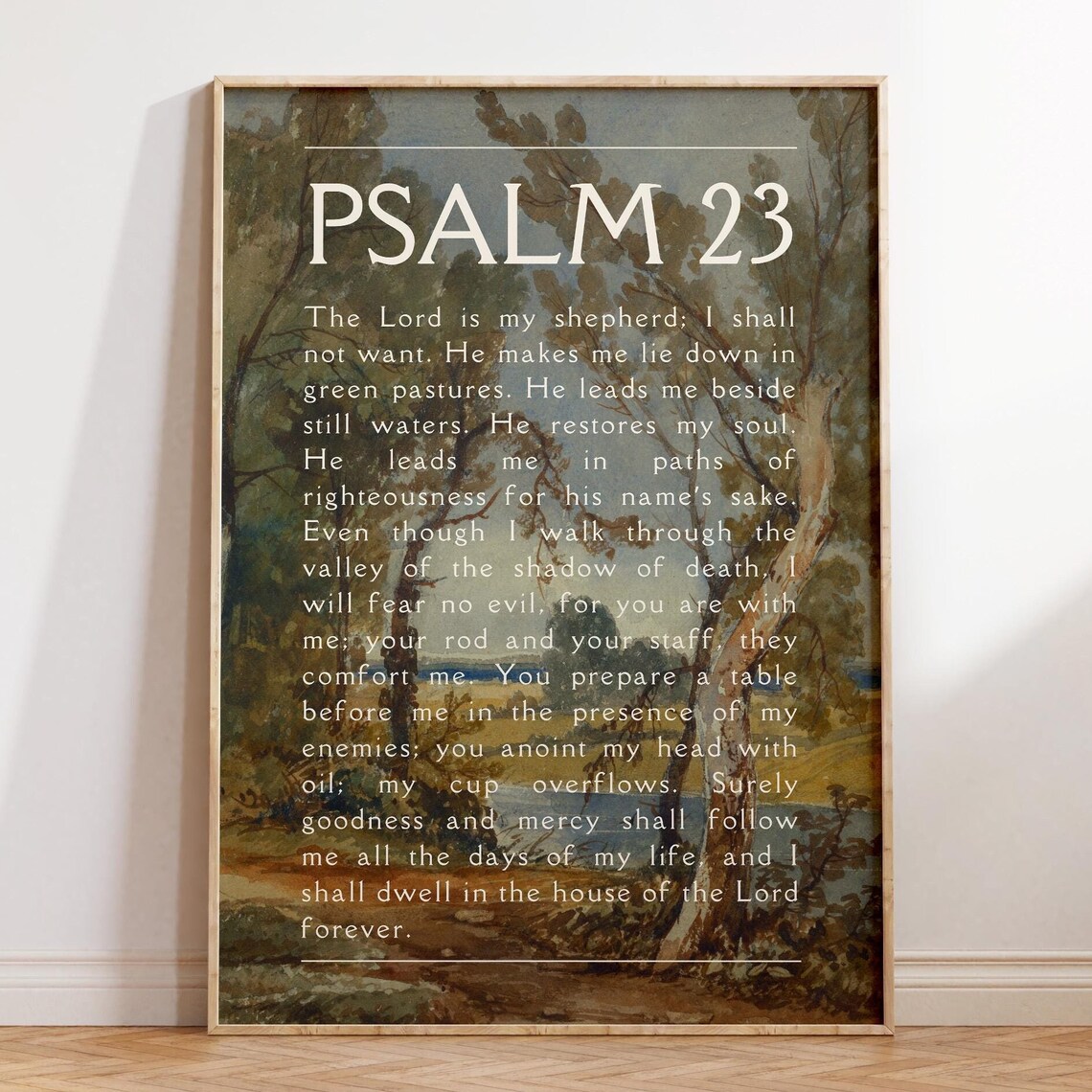 Psalm 23 Vintage Landscape Painting Scripture Verse Bible Wall Poster