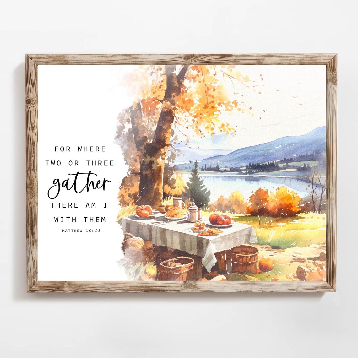 For Where Two or Three Gather Matthew 1820 Fall Lake Scene Wall Art