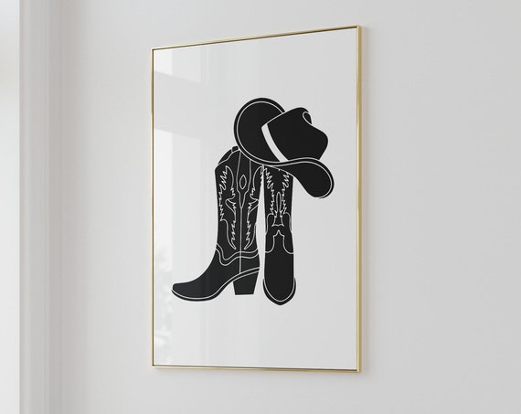 Cowboy Boot Wall Art Trendy Art Prints Black White Wall Art Aesthetic Poster Cowboy Art Print Preppy Print Western Wall Art