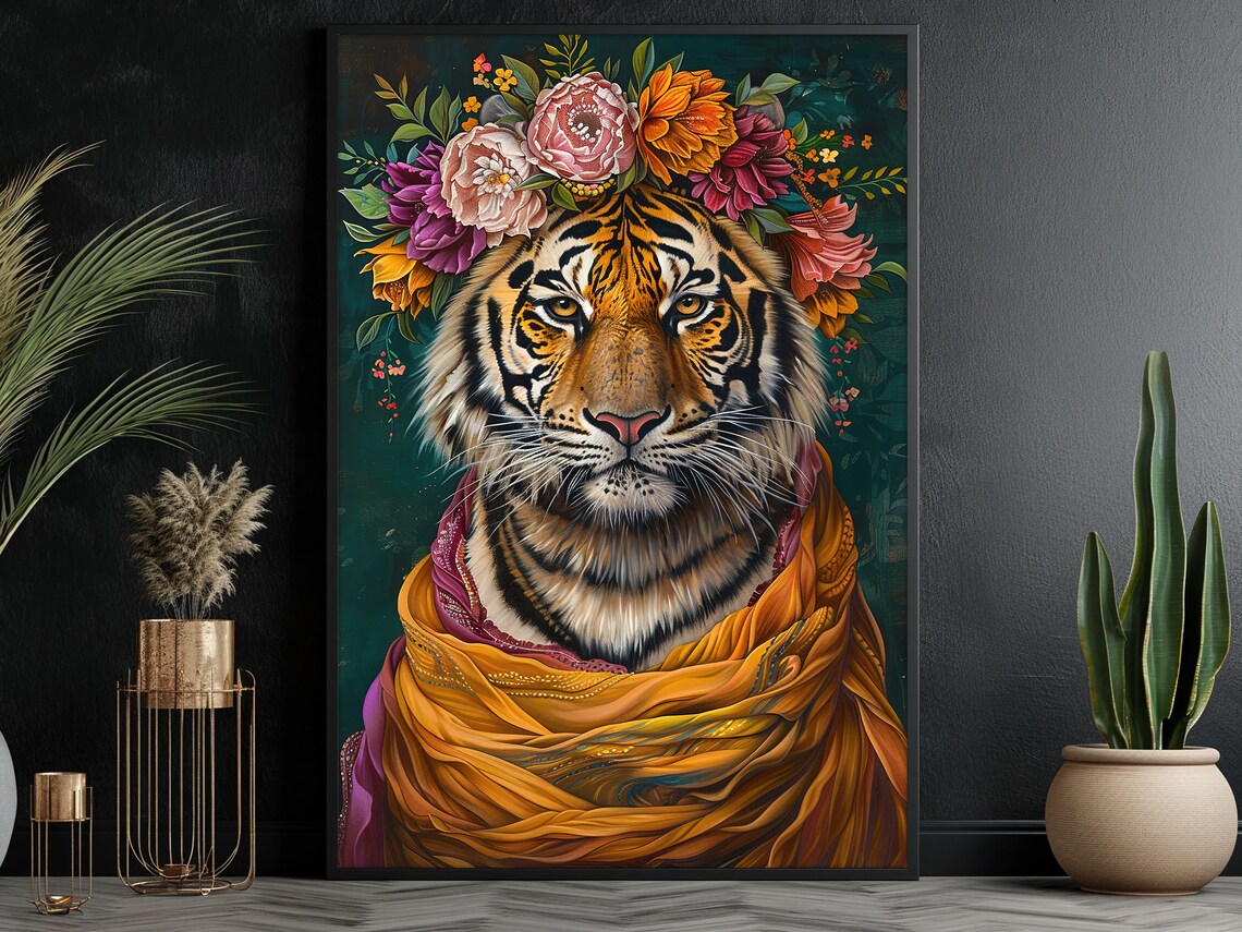 Matisse-Inspired Maximalist Floral Tiger Art Print - Image 3