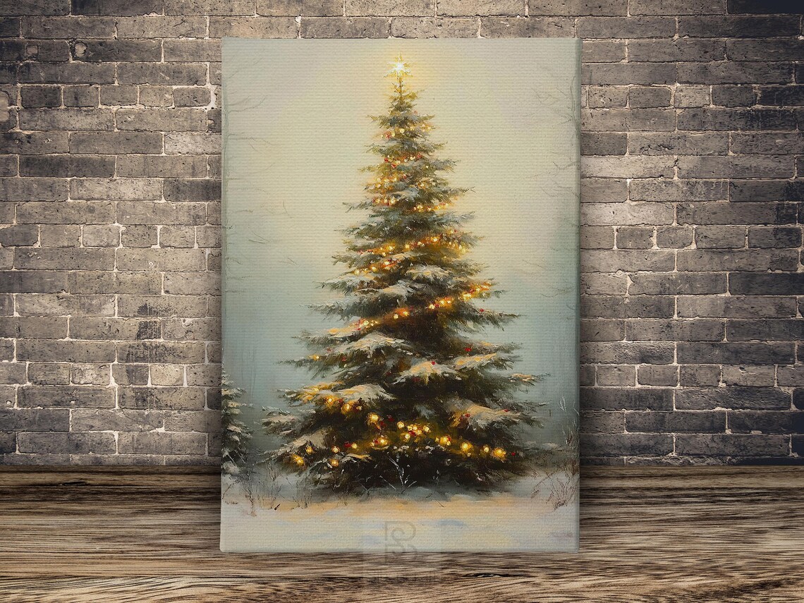 Vintage Christmas Tree Painting, Holiday Poster - Image 2
