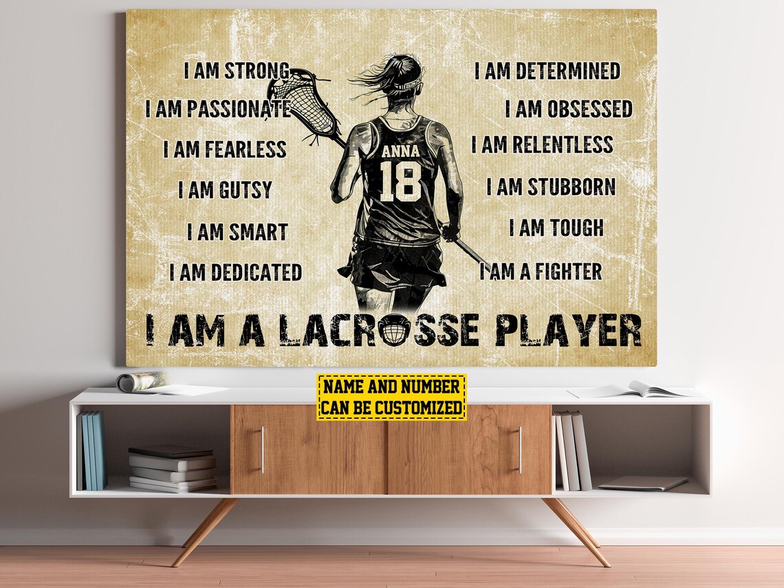Personalized I Am A Lacrosse Player Affirmation Custom Name Number Girls Poster - Image 5