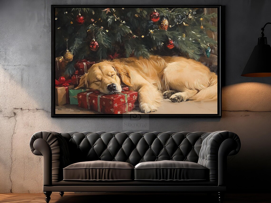 Golden Dog Sleeping Christmas Poster Art Print - Image 6