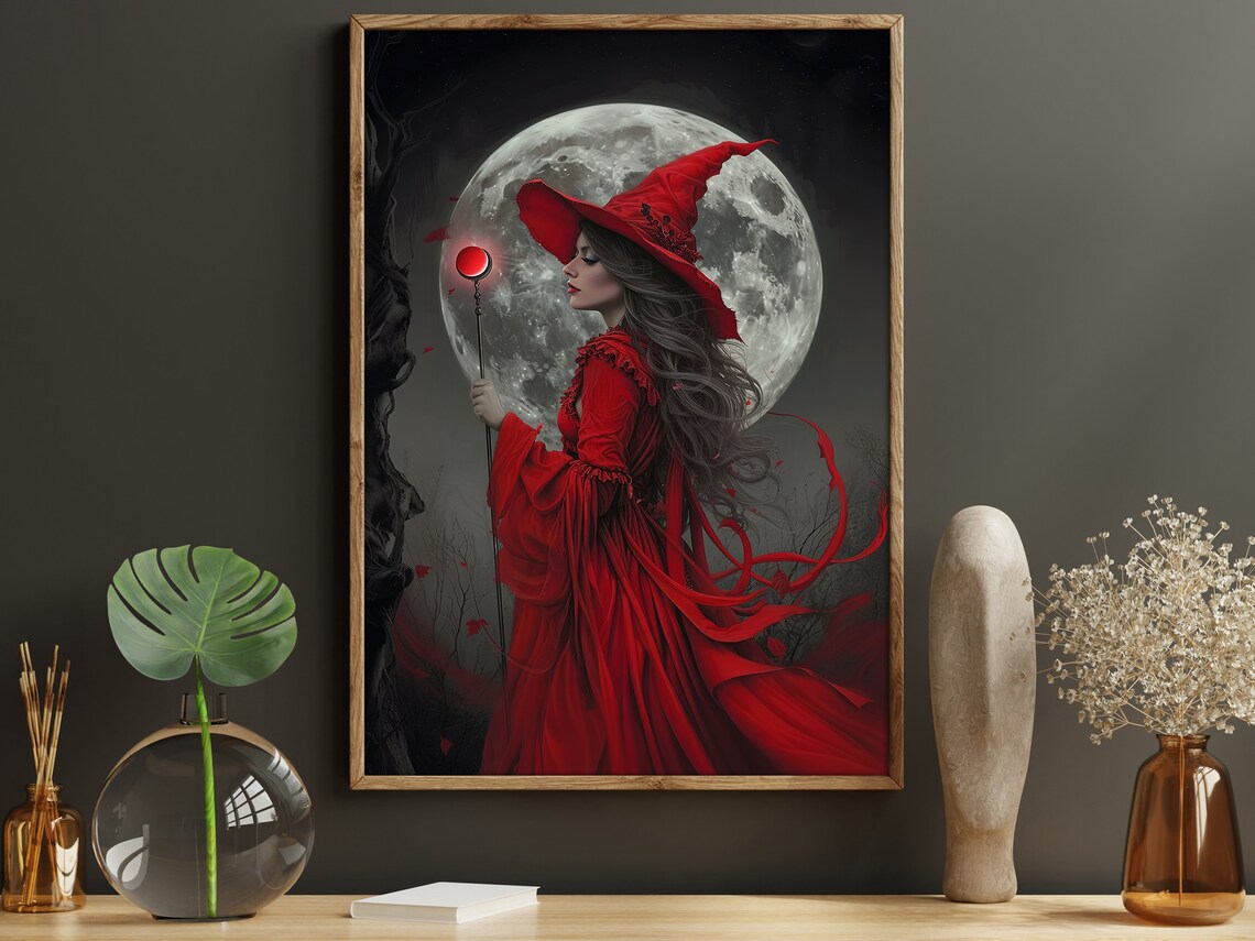 Magical Moon Witch Painting, Halloween Wall Art - Image 4