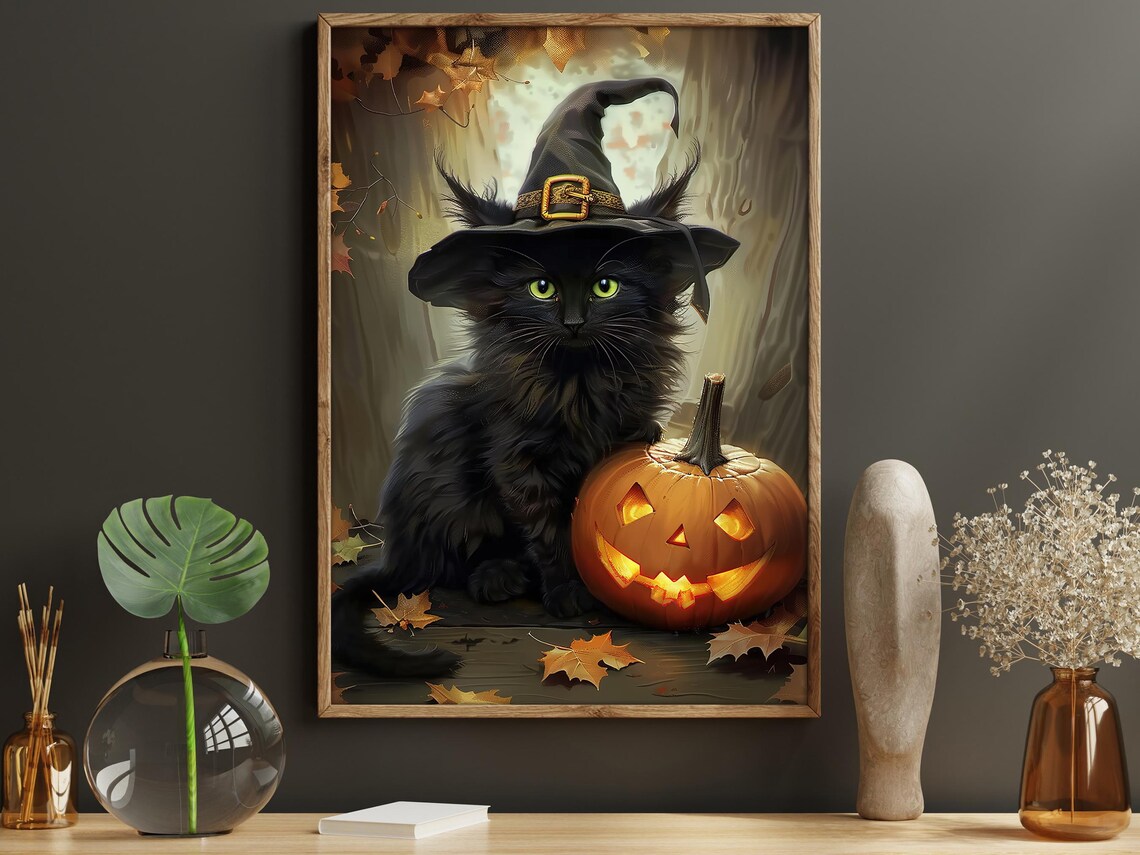 Black Cat Witch Gothic Halloween Poster Print - Image 6