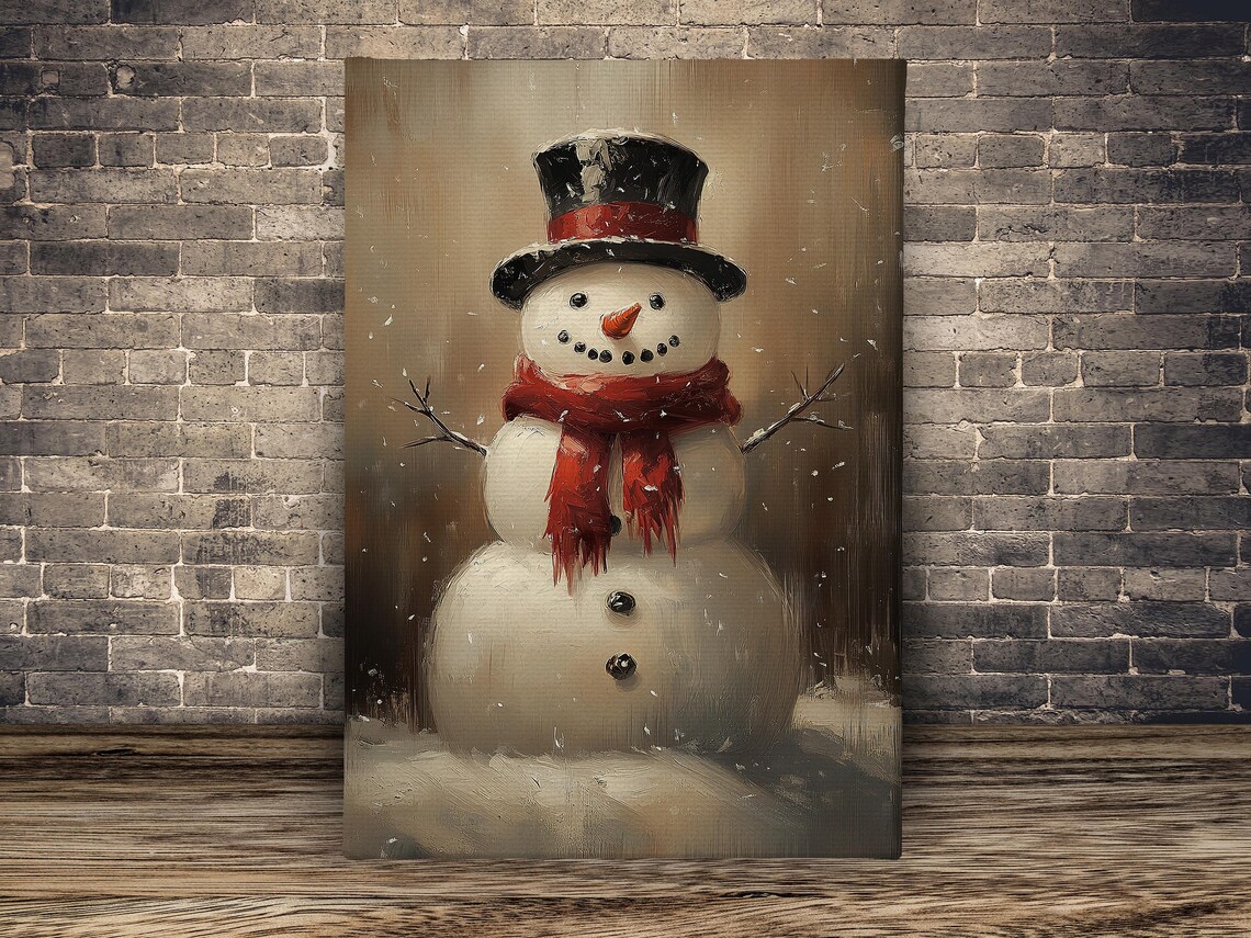 Vintage Cozy Snowman Christmas Wall Art Print - Image 2