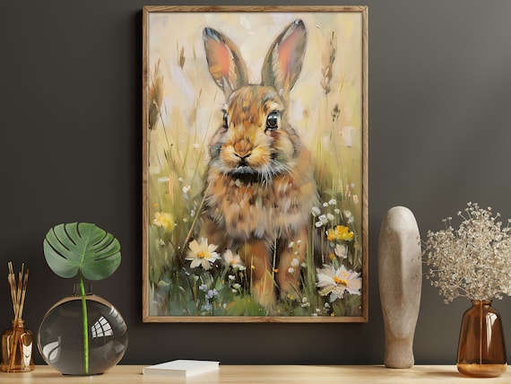 Rabbit Sitting In Wildflower Meadow Golden Light Nursery Animal Poster