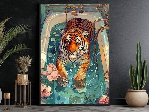 Matisse Tiger On The Bathtub, Tropical Animal Print