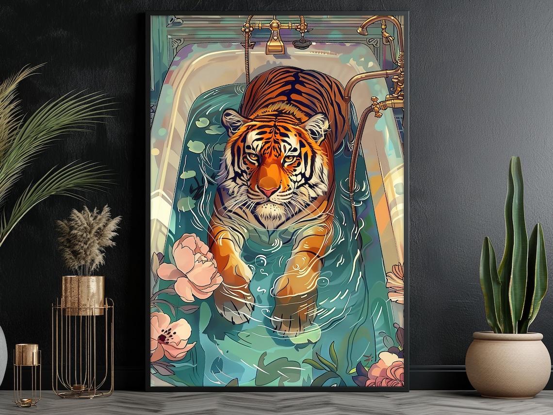Matisse Tiger On The Bathtub, Tropical Animal Print