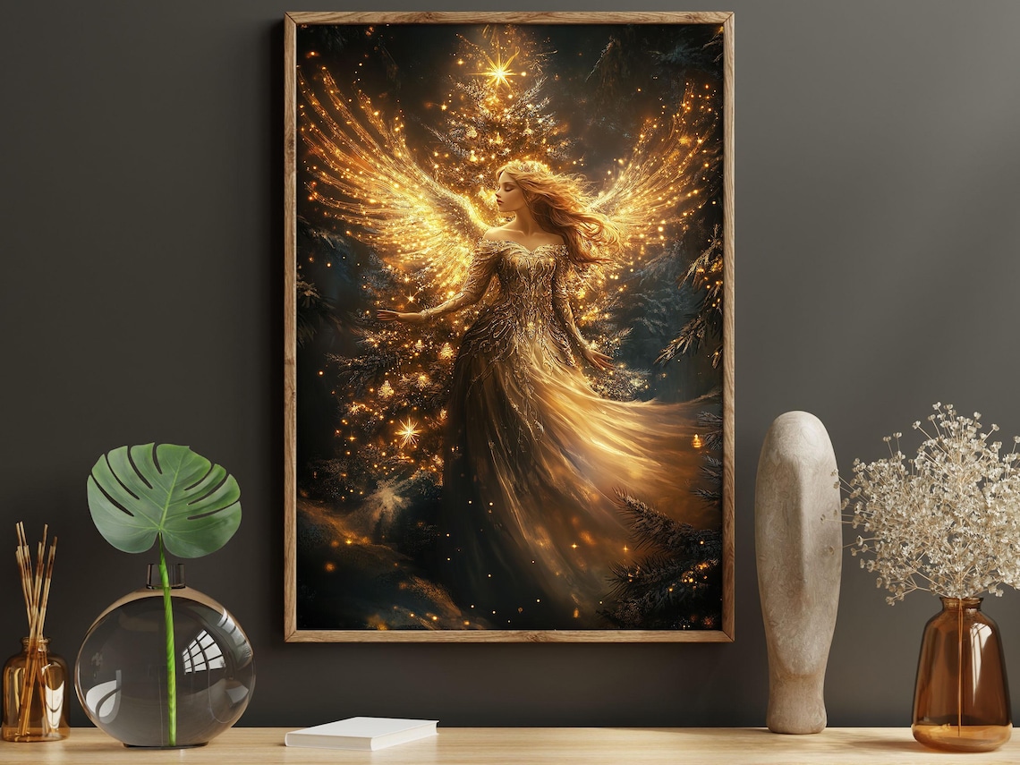 Vintage Young Angel Painting, Christian Christmas Poster
