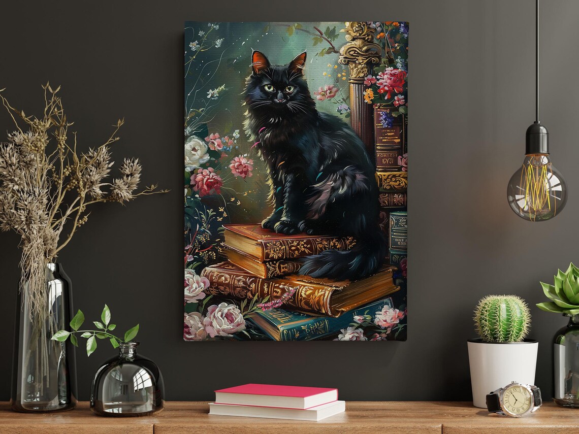 Matisse-Inspired Black Cat on Magic Books Print - Image 6