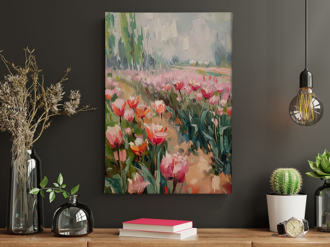 Pink And Red Tulip Field Spring Impressionist Floral Landscape Poster - Image 4