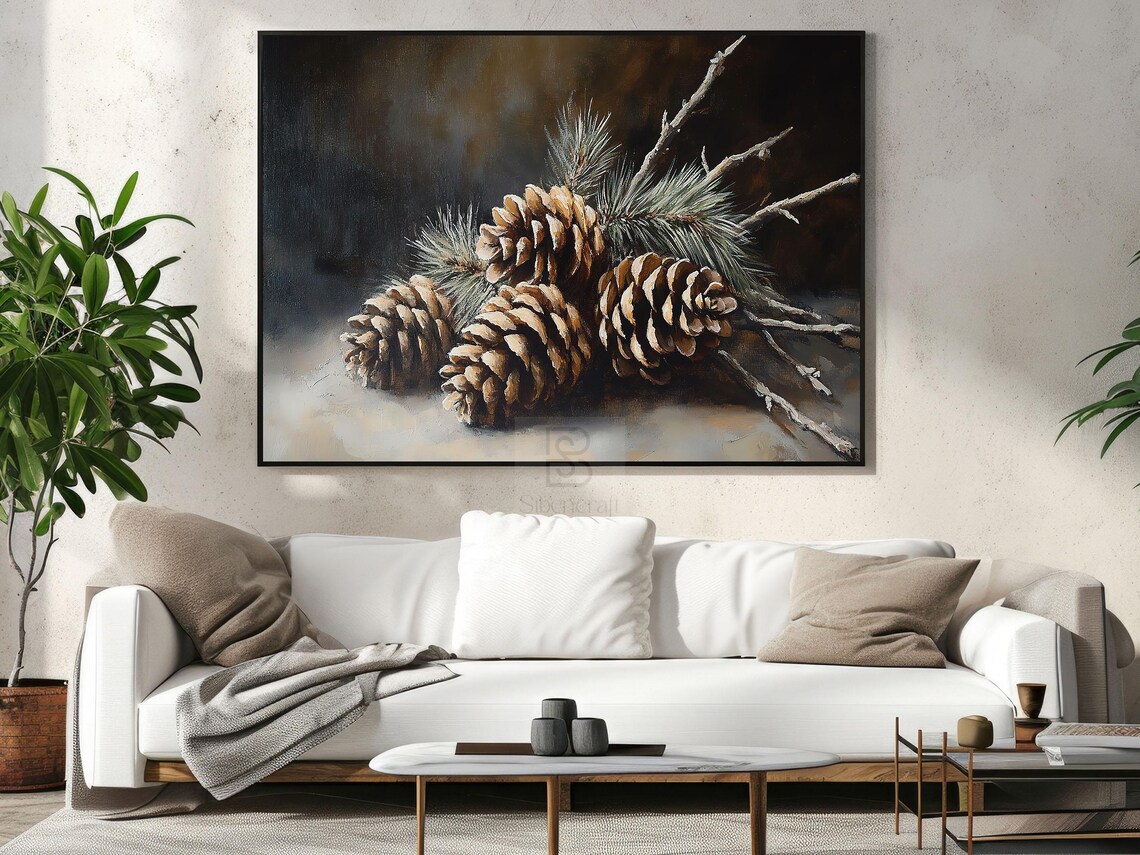 Cottage Pinecone Vintage Christmas Art Print Decor - Image 4