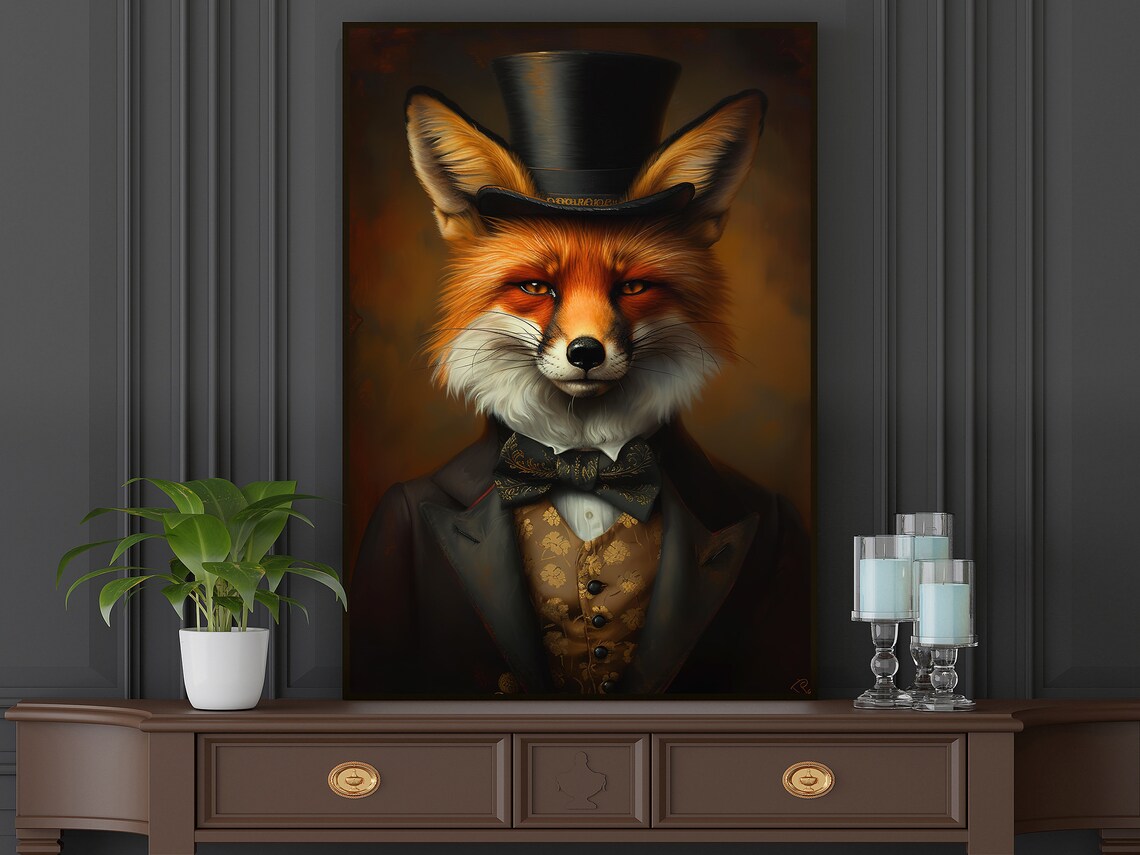 Vintage Renaissance Fox Portrait, Gothic Art Print - Image 4